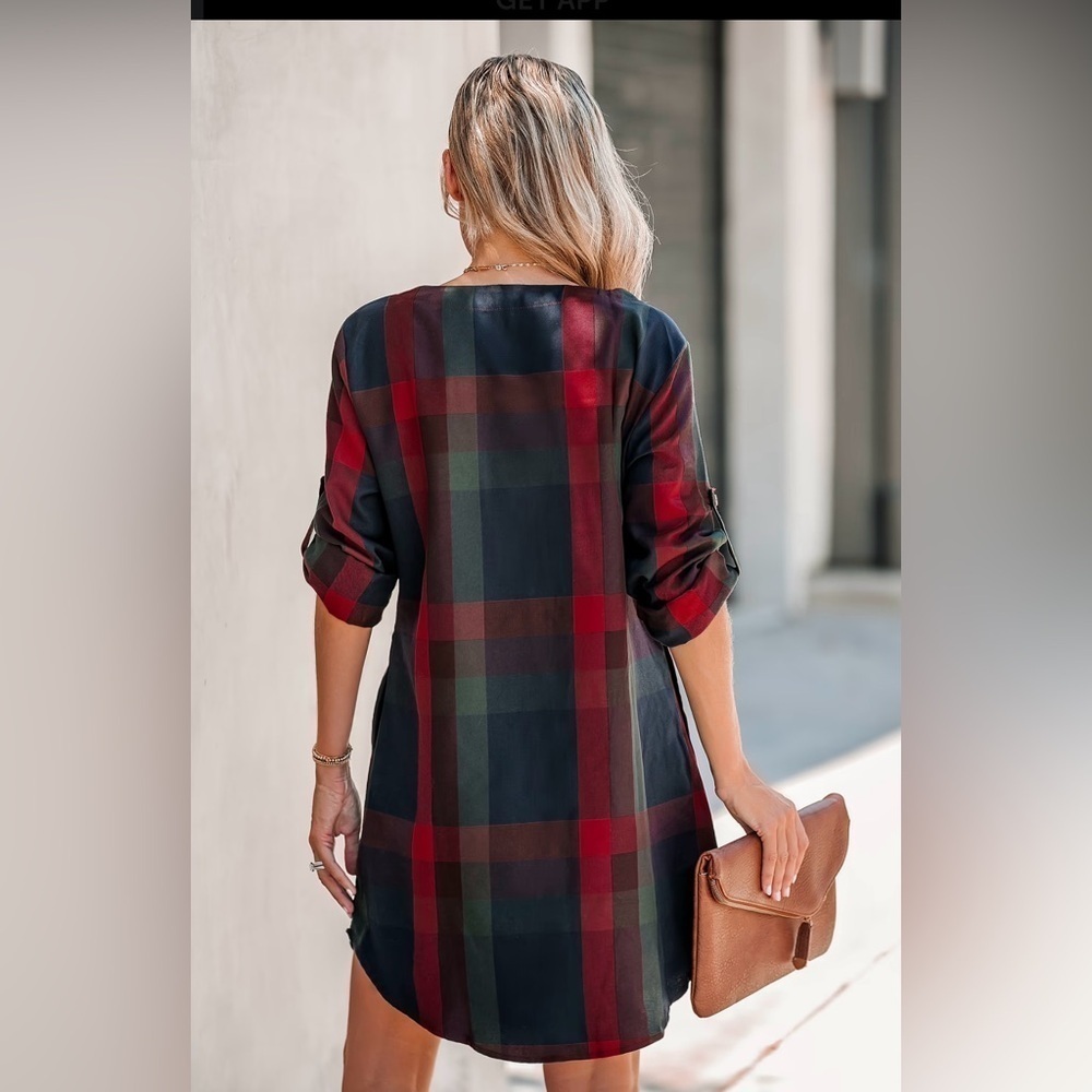 NWT Cupshe Plaid Lady Lesiure Long Sleeve Mini Tunic Dress Size Small - Picture 3 of 13